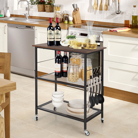 Carrito organizador de cocina industrial de 3 niveles con almacenamiento - Marrón