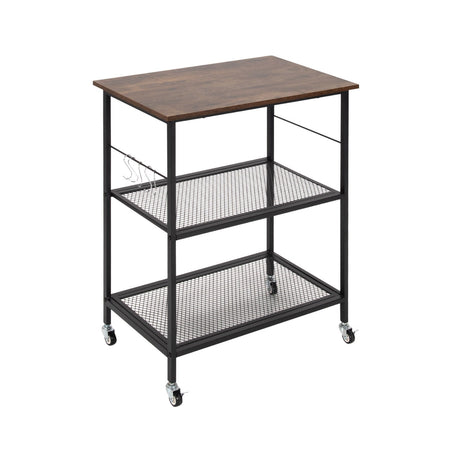 Carrito organizador de cocina industrial de 3 niveles con almacenamiento - Marrón
