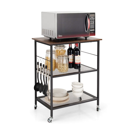 Carrito organizador de cocina industrial de 3 niveles con almacenamiento - Marrón