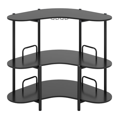 Mesa de Bar para Licores de 3 Niveles con Estantes para Copas y Estantes de Almacenamiento