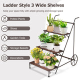 Soporte metálico de 3 niveles para plantas con ruedas y asa para balcón