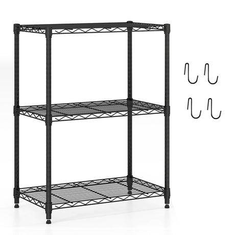 Estantería de Almacenamiento de Metal de 3 Niveles con Estante de Alambre en Forma de V y Capacidad de 204 kg - Negro