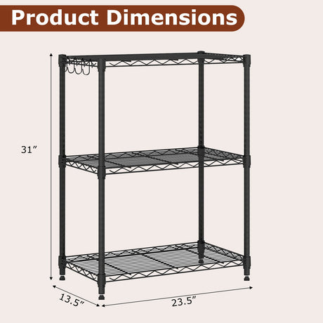 Estantería de Almacenamiento de Metal de 3 Niveles con Estante de Alambre en Forma de V y Capacidad de 204 kg - Negro