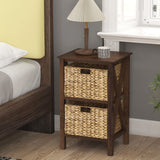 3/4-Tier Nightstand with 2 Seagrass Baskets Narrow X-Design-3