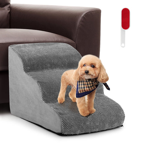 Escalones Antideslizantes de 3 Peldaños para Perros con Esponja de Alta Densidad y Huellas de Pata de Silicona - Gris