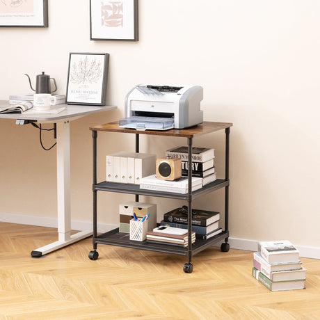 Mesa auxiliar para impresora de 3 niveles con estante ajustable y ruedas giratorias