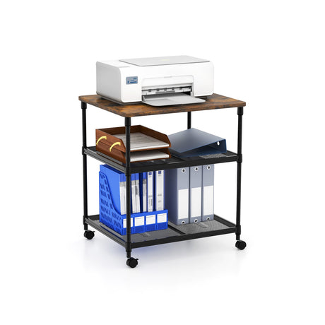 Mesa auxiliar para impresora de 3 niveles con estante ajustable y ruedas giratorias