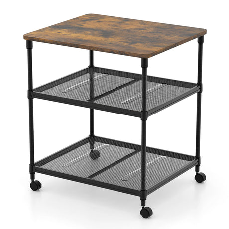 Mesa auxiliar para impresora de 3 niveles con estante ajustable y ruedas giratorias