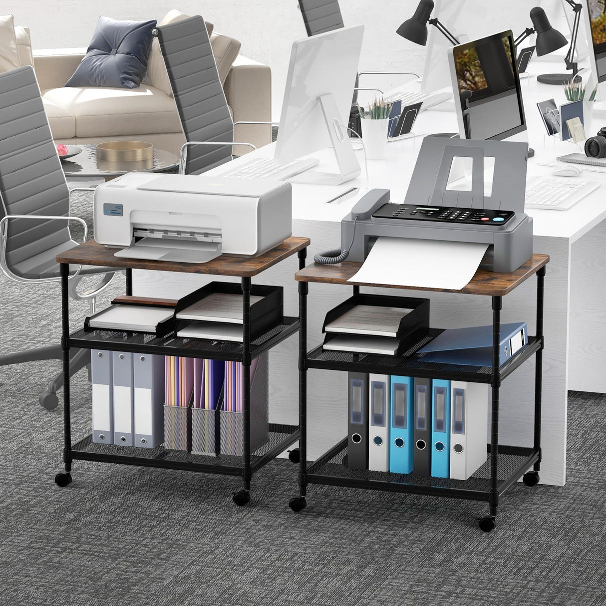 Mesa auxiliar para impresora de 3 niveles con estante ajustable y ruedas giratorias