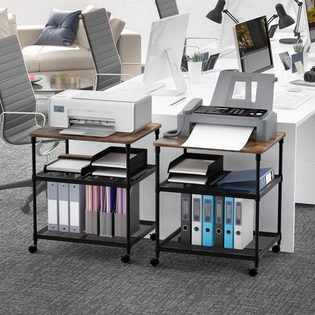 Mesa auxiliar para impresora de 3 niveles con estante ajustable y ruedas giratorias