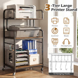 3-Tier Rolling Printer Stand Home Office Large Printer Cart with Storage Shelves