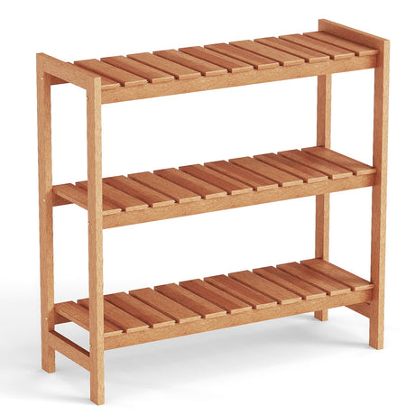 Estante para plantas de madera maciza de 3 niveles con estantes de rejilla