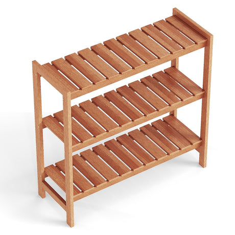 Estante para plantas de madera maciza de 3 niveles con estantes de rejilla