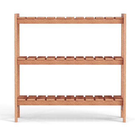Estante para plantas de madera maciza de 3 niveles con estantes de rejilla