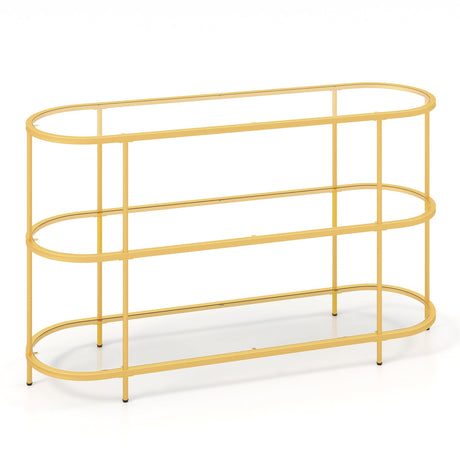 Mueble de TV de 3 niveles con estantes de cristal templado para sala de estar-Dorado