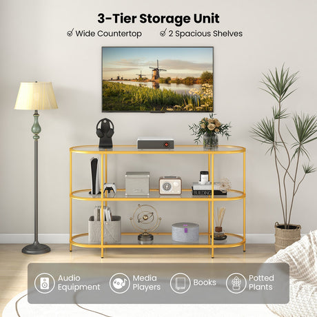 Mueble de TV de 3 niveles con estantes de cristal templado para sala de estar-Dorado