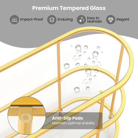 Mueble de TV de 3 niveles con estantes de cristal templado para sala de estar-Dorado