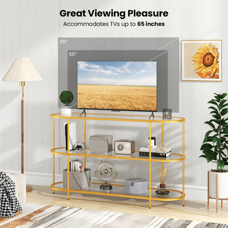 Mueble de TV de 3 niveles con estantes de cristal templado para sala de estar-Dorado