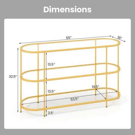 Mueble de TV de 3 niveles con estantes de cristal templado para sala de estar-Dorado