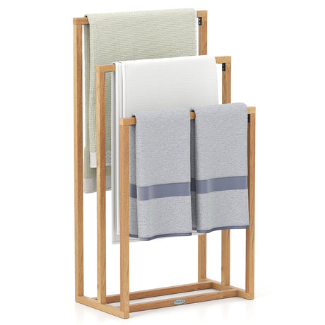 Toallero de madera de teca de 3 niveles con 3 barras transversales para colgar