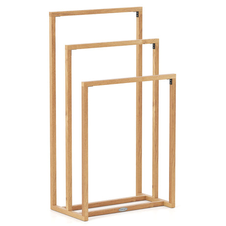 Toallero de madera de teca de 3 niveles con 3 barras transversales para colgar