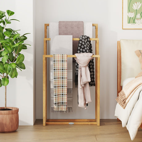 Toallero de madera de teca de 3 niveles con 3 barras transversales para colgar