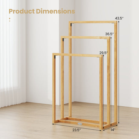Toallero de madera de teca de 3 niveles con 3 barras transversales para colgar