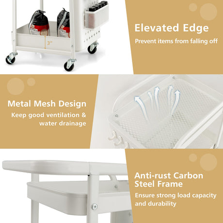 Carrito de almacenamiento utilitario de 3 niveles con cestas de tablero perforado DIY