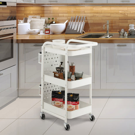 Carrito de almacenamiento utilitario de 3 niveles con cestas de tablero perforado DIY