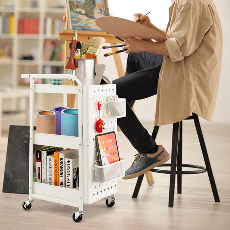 Carrito de almacenamiento utilitario de 3 niveles con cestas de tablero perforado DIY
