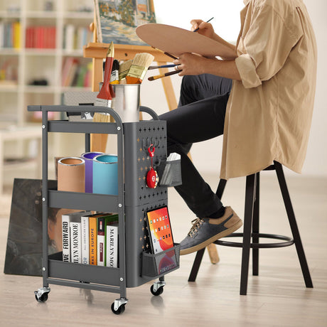 Carrito de almacenamiento utilitario de 3 niveles con cestas de tablero perforado DIY