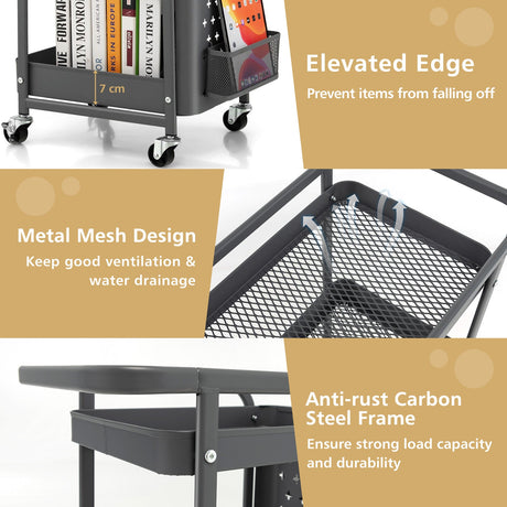 Carrito de almacenamiento utilitario de 3 niveles con cestas de tablero perforado DIY