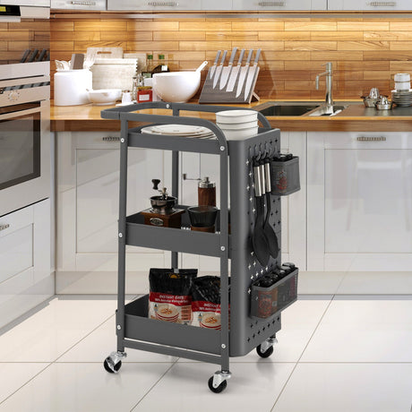 Carrito de almacenamiento utilitario de 3 niveles con cestas de tablero perforado DIY