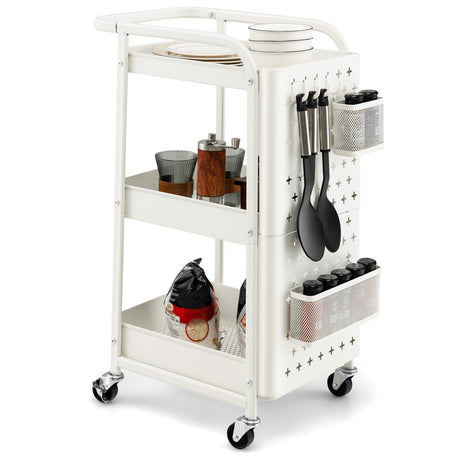 Carrito de almacenamiento utilitario de 3 niveles con cestas de tablero perforado DIY