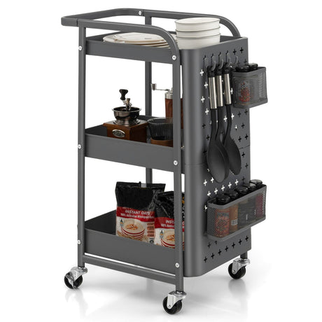 Carrito de almacenamiento utilitario de 3 niveles con cestas de tablero perforado DIY