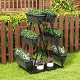 Huerto urbano vertical de 3 niveles con 4 ruedas y 6 jardineras - Negro