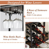 3-Tier Wine Bar Cabinet wit 8 Bottles Rack and 12 Glasses Hanger-Rustic Brown