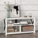 3 Tier Wood TV Stand for 55-Inch with Open Shelves and X-Shaped Frame