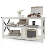 3 Tier Wood TV Stand for 55-Inch with Open Shelves and X-Shaped Frame