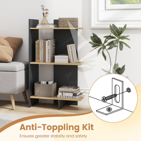 Estantería de madera de 3 niveles con kit antivuelco