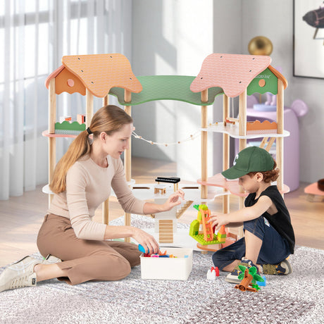 Casa de muñecas de madera de 3 pisos para niños de 3 a 8 años con 32 accesorios-multicolor