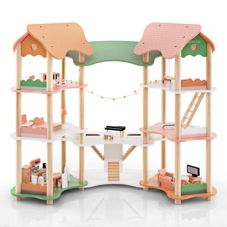 Casa de muñecas de madera de 3 pisos para niños de 3 a 8 años con 32 accesorios-multicolor