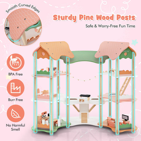 Casa de muñecas de madera de 3 pisos para niños de 3 a 8 años con 32 accesorios-multicolor