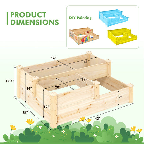 Maceta de madera de 3 niveles con base abierta - Natural