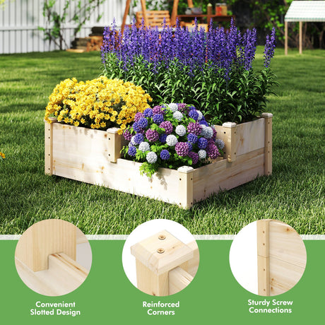 Maceta de madera de 3 niveles con base abierta - Natural