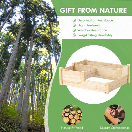 Maceta de madera de 3 niveles con base abierta - Natural