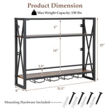 3-Tiers Industrial Wall Mounted Wine Rack with Glass Holder and Metal Frame