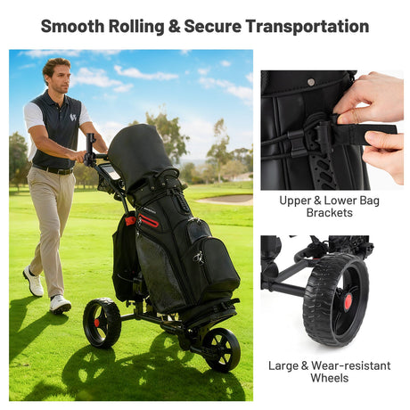 Carro de golf de 3 ruedas con manillar ajustable y 9 ajustes de velocidad