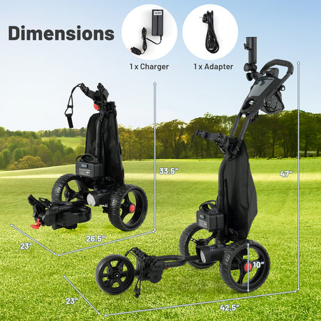 Carro de golf de 3 ruedas con manillar ajustable y 9 ajustes de velocidad