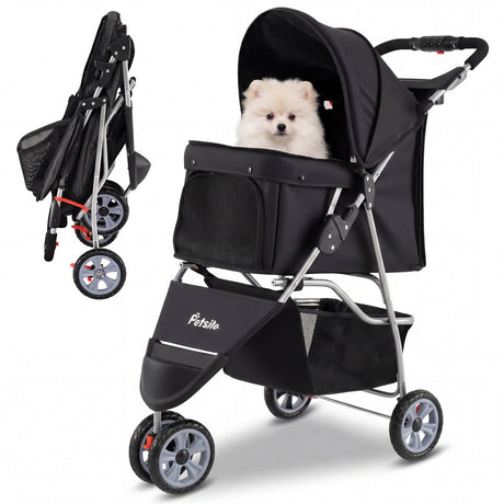 Cochecito de 3 ruedas para mascotas pequeñas (perros y gatos) de hasta 33 lb
